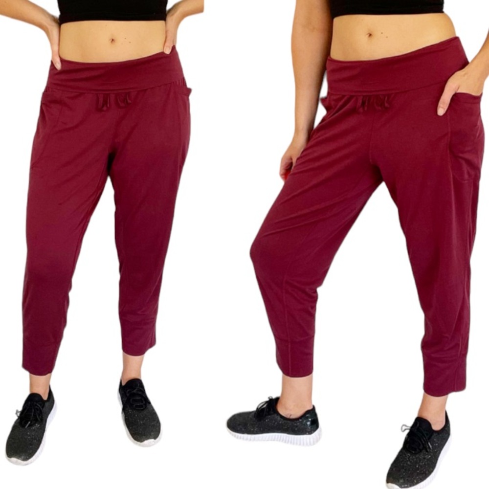 Fabletics maroon stretch fold-over jogger style workout pants size large